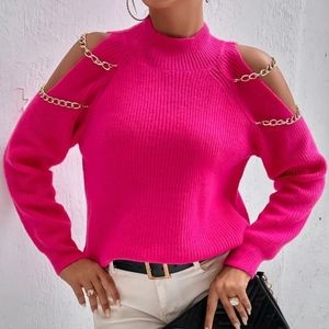 Chain Detail Cold Shoulder Raglan Sleeve Sweater